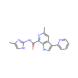 Cc1c[nH]c(NC(=O)c2nc(C)cc3c(-c4ccccn4)c[nH]c23)n1 ZINC000095579384