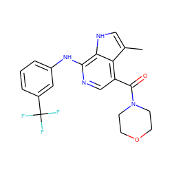 Cc1c[nH]c2c(Nc3cccc(C(F)(F)F)c3)ncc(C(=O)N3CCOCC3)c12 ZINC000045257109