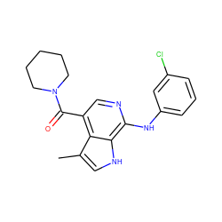 Cc1c[nH]c2c(Nc3cccc(Cl)c3)ncc(C(=O)N3CCCCC3)c12 ZINC000045334580