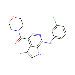 Cc1c[nH]c2c(Nc3cccc(Cl)c3)ncc(C(=O)N3CCOCC3)c12 ZINC000038252535