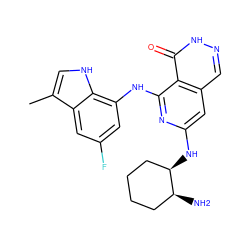 Cc1c[nH]c2c(Nc3nc(N[C@@H]4CCCC[C@@H]4N)cc4cn[nH]c(=O)c34)cc(F)cc12 ZINC000147028105