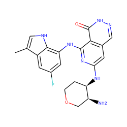 Cc1c[nH]c2c(Nc3nc(N[C@@H]4CCOC[C@@H]4N)cc4cn[nH]c(=O)c34)cc(F)cc12 ZINC000147031152