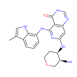 Cc1c[nH]c2c(Nc3nc(N[C@@H]4CCOC[C@@H]4N)cc4nc[nH]c(=O)c34)cccc12 ZINC000169342729