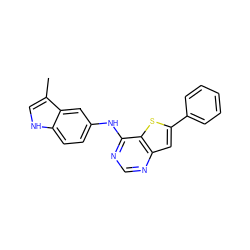 Cc1c[nH]c2ccc(Nc3ncnc4cc(-c5ccccc5)sc34)cc12 ZINC000013588166