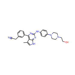 Cc1c[nH]c2nc(Nc3ccc(N4CCN(CCO)CC4)cc3)nc(-c3cccc(CC#N)c3)c12 ZINC000068245782