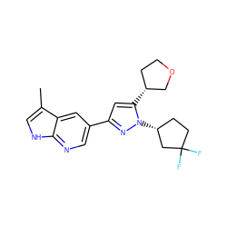 Cc1c[nH]c2ncc(-c3cc([C@@H]4CCOC4)n([C@@H]4CCC(F)(F)C4)n3)cc12 ZINC000146407255