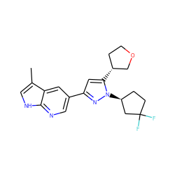 Cc1c[nH]c2ncc(-c3cc([C@@H]4CCOC4)n([C@H]4CCC(F)(F)C4)n3)cc12 ZINC000146460910