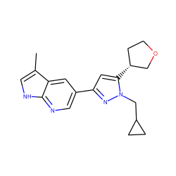 Cc1c[nH]c2ncc(-c3cc([C@@H]4CCOC4)n(CC4CC4)n3)cc12 ZINC000146439130