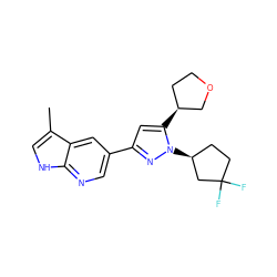 Cc1c[nH]c2ncc(-c3cc([C@H]4CCOC4)n([C@H]4CCC(F)(F)C4)n3)cc12 ZINC000146460333