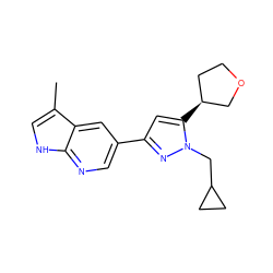 Cc1c[nH]c2ncc(-c3cc([C@H]4CCOC4)n(CC4CC4)n3)cc12 ZINC000146439347