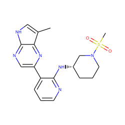 Cc1c[nH]c2ncc(-c3cccnc3N[C@H]3CCCN(S(C)(=O)=O)C3)nc12 ZINC000169091549