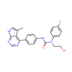 Cc1c[nH]c2ncnc(-c3ccc(NC(=O)N(CCO)c4ccc(Cl)cc4)cc3)c12 ZINC000299862058