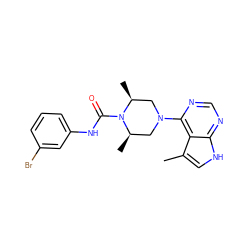 Cc1c[nH]c2ncnc(N3C[C@H](C)N(C(=O)Nc4cccc(Br)c4)[C@H](C)C3)c12 ZINC000045260183