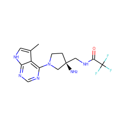 Cc1c[nH]c2ncnc(N3CC[C@](N)(CNC(=O)C(F)(F)F)C3)c12 ZINC000053314244