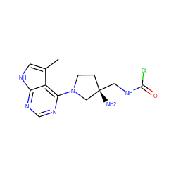Cc1c[nH]c2ncnc(N3CC[C@](N)(CNC(=O)Cl)C3)c12 ZINC000053296916