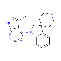 Cc1c[nH]c2ncnc(N3CC4(CCNCC4)c4ccccc43)c12 ZINC000029047471