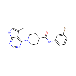 Cc1c[nH]c2ncnc(N3CCC(C(=O)Nc4cccc(Br)c4)CC3)c12 ZINC000045286656