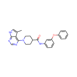 Cc1c[nH]c2ncnc(N3CCC(C(=O)Nc4cccc(Oc5ccccc5)c4)CC3)c12 ZINC000035879352