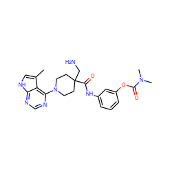 Cc1c[nH]c2ncnc(N3CCC(CN)(C(=O)Nc4cccc(OC(=O)N(C)C)c4)CC3)c12 ZINC000142095785