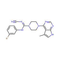 Cc1c[nH]c2ncnc(N3CCN(/C(=N/C#N)Nc4cccc(Br)c4)CC3)c12 ZINC000045254391