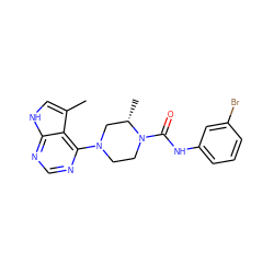 Cc1c[nH]c2ncnc(N3CCN(C(=O)Nc4cccc(Br)c4)[C@@H](C)C3)c12 ZINC000045284956