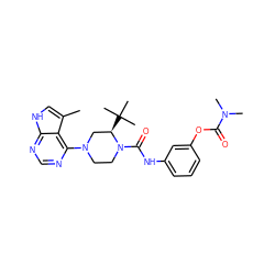 Cc1c[nH]c2ncnc(N3CCN(C(=O)Nc4cccc(OC(=O)N(C)C)c4)[C@H](C(C)(C)C)C3)c12 ZINC000299831299