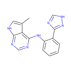 Cc1c[nH]c2ncnc(Nc3ccccc3-c3nc[nH]n3)c12 ZINC000029047899