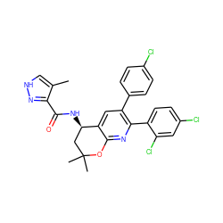 Cc1c[nH]nc1C(=O)N[C@@H]1CC(C)(C)Oc2nc(-c3ccc(Cl)cc3Cl)c(-c3ccc(Cl)cc3)cc21 ZINC000049793291