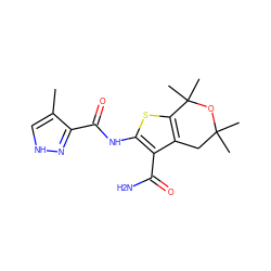 Cc1c[nH]nc1C(=O)Nc1sc2c(c1C(N)=O)CC(C)(C)OC2(C)C ZINC001772628681