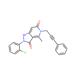 Cc1c2c(=O)n(-c3ccccc3Cl)[nH]c2cc(=O)n1CC#Cc1ccccc1 ZINC000064447023