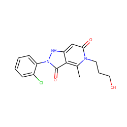 Cc1c2c(=O)n(-c3ccccc3Cl)[nH]c2cc(=O)n1CCCO ZINC000064447274