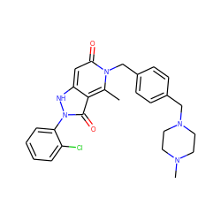 Cc1c2c(=O)n(-c3ccccc3Cl)[nH]c2cc(=O)n1Cc1ccc(CN2CCN(C)CC2)cc1 ZINC000064436532