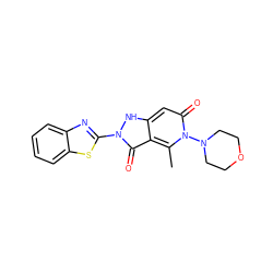 Cc1c2c(=O)n(-c3nc4ccccc4s3)[nH]c2cc(=O)n1N1CCOCC1 ZINC000005274871