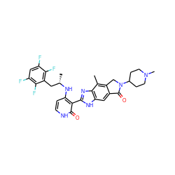 Cc1c2c(cc3[nH]c(-c4c(N[C@@H](C)Cc5c(F)c(F)cc(F)c5F)cc[nH]c4=O)nc13)C(=O)N(C1CCN(C)CC1)C2 ZINC000113839753