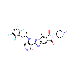 Cc1c2c(cc3[nH]c(-c4c(N[C@@H](C)Cc5c(F)c(F)cc(F)c5F)cc[nH]c4=O)nc13)C(=O)N(C1CCN(C)CC1)C2=O ZINC000113840569