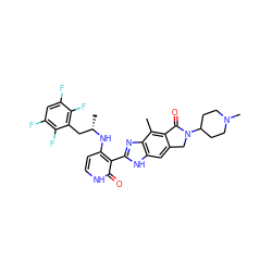 Cc1c2c(cc3[nH]c(-c4c(N[C@@H](C)Cc5c(F)c(F)cc(F)c5F)cc[nH]c4=O)nc13)CN(C1CCN(C)CC1)C2=O ZINC000113834029