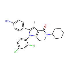 Cc1c2c(n(-c3ccc(Cl)cc3Cl)c1-c1ccc(N)cc1)CCN(C1CCCCC1)C2=O ZINC000028706505