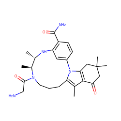 Cc1c2c(n3c1CCCN(C(=O)CN)[C@@H](C)[C@H](C)Nc1cc-3ccc1C(N)=O)CC(C)(C)CC2=O ZINC000072176457