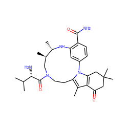 Cc1c2c(n3c1CCN(C(=O)[C@@H](N)C(C)C)C[C@@H](C)[C@H](C)Nc1cc-3ccc1C(N)=O)CC(C)(C)CC2=O ZINC000072175855