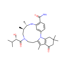 Cc1c2c(n3c1CCN(C(=O)[C@@H](O)C(C)C)C[C@@H](C)[C@H](C)Nc1cc-3ccc1C(N)=O)CC(C)(C)CC2=O ZINC000072176002