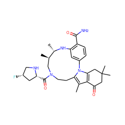 Cc1c2c(n3c1CCN(C(=O)[C@@H]1C[C@H](F)CN1)C[C@@H](C)[C@H](C)Nc1cc-3ccc1C(N)=O)CC(C)(C)CC2=O ZINC000072177556