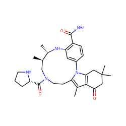 Cc1c2c(n3c1CCN(C(=O)[C@@H]1CCCN1)C[C@@H](C)[C@H](C)Nc1cc-3ccc1C(N)=O)CC(C)(C)CC2=O ZINC000072139708