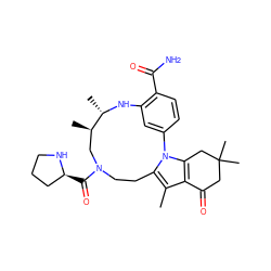 Cc1c2c(n3c1CCN(C(=O)[C@H]1CCCN1)C[C@@H](C)[C@H](C)Nc1cc-3ccc1C(N)=O)CC(C)(C)CC2=O ZINC000072177642