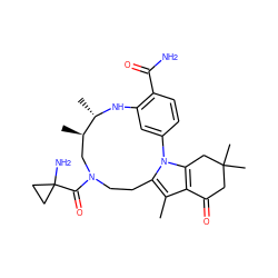 Cc1c2c(n3c1CCN(C(=O)C1(N)CC1)C[C@@H](C)[C@H](C)Nc1cc-3ccc1C(N)=O)CC(C)(C)CC2=O ZINC000072177097