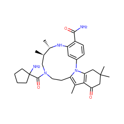 Cc1c2c(n3c1CCN(C(=O)C1(N)CCCC1)C[C@@H](C)[C@H](C)Nc1cc-3ccc1C(N)=O)CC(C)(C)CC2=O ZINC000072177729