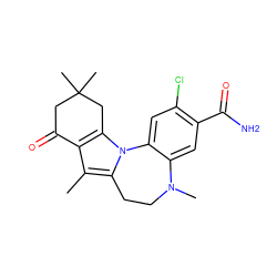 Cc1c2c(n3c1CCN(C)c1cc(C(N)=O)c(Cl)cc1-3)CC(C)(C)CC2=O ZINC000299869652