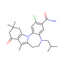 Cc1c2c(n3c1CCN(CC(C)C)c1cc(C(N)=O)c(Cl)cc1-3)CC(C)(C)CC2=O ZINC000299861891