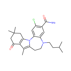 Cc1c2c(n3c1CCN(CCC(C)C)c1cc(C(N)=O)c(Cl)cc1-3)CC(C)(C)CC2=O ZINC000299868124