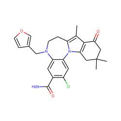 Cc1c2c(n3c1CCN(Cc1ccoc1)c1cc(C(N)=O)c(Cl)cc1-3)CC(C)(C)CC2=O ZINC000299869209