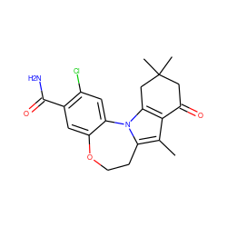 Cc1c2c(n3c1CCOc1cc(C(N)=O)c(Cl)cc1-3)CC(C)(C)CC2=O ZINC000299865638